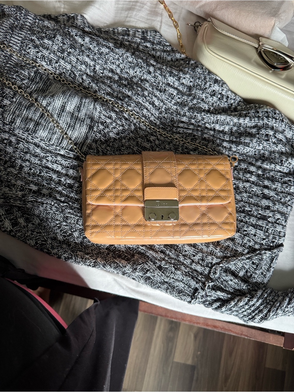 Dior Quilted Camel/Tan Mini Shoulder Bag with Silver Hardware
